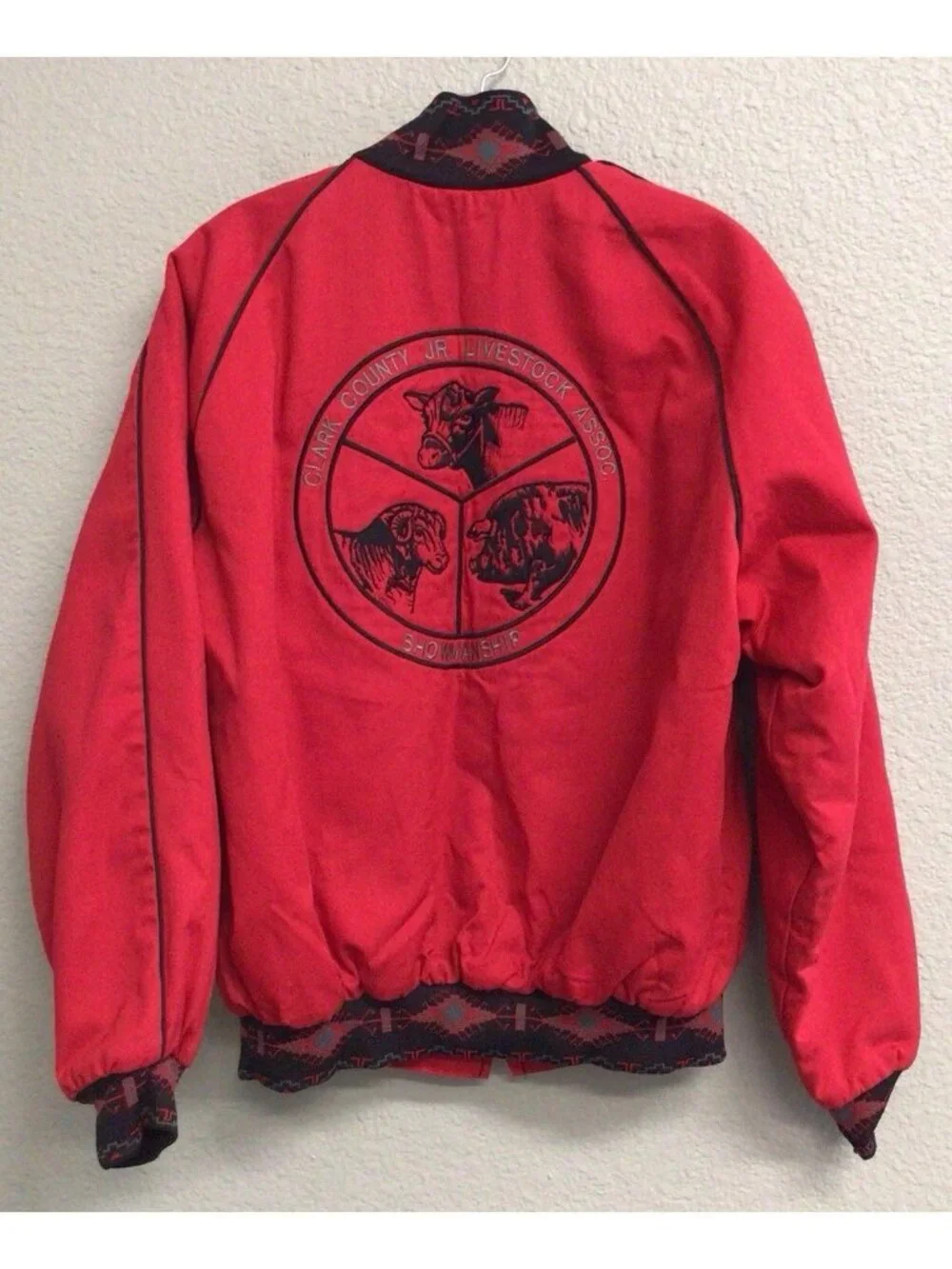Vintage Western Canvas Red Aztec Work Blanket Lined Jacket Large Clark County